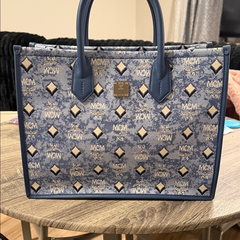MCM Blue Munchen Tote Medium